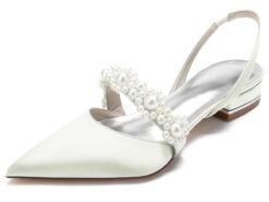 Elegant White Satin Women's Dress Shoes with Pearl Embellishments: Perfect Low Heel Sandals for Weddings and Special Occasions 2025 - TheIslandCowGirl