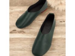 Women's Minimalist Green Slip-On Loafers with Red Accents – Casual and Comfortable Flats for Everyday Wear 2025 - TheIslandCowGirl