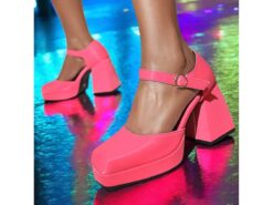 Women's 1980s Pink Platform Heels with Square Toe and Ankle Strap – Bold and Stylish Footwear for Parties, Night Outs, and Trendy Events 2025 - TheIslandCowGirl
