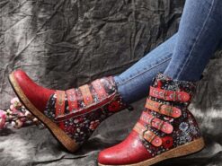Women's Boots Combat Boots Plus Size Daily Embroidered Booties Ankle Boots Winter Embroidery Flat Heel Round Toe Vintage Fashion Luxurious Faux Leathe - TheIslandCowGirl