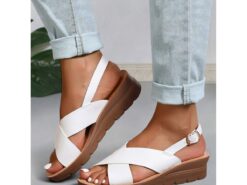 Women's Black Cross Strap Sandals with Adjustable Buckle, Comfortable Slip-Resistant Summer Shoes for Casual and Everyday Wear 2025 - TheIslandCowGirl