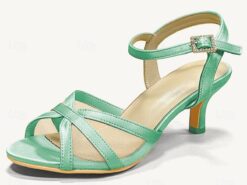 Women's Wedding Shoes Sandals Dress Shoes Wedding Party Wedding Sandals Kitten Heel Elegant Vintage Satin Ankle Strap Black White Light Green 2025 - TheIslandCowGirl
