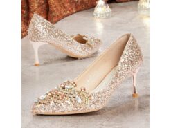 Women's Gold Glitter Stiletto Heels with Embellished Rhinestones – Elegant Wedding and Evening Party Shoes 2025 - TheIslandCowGirl