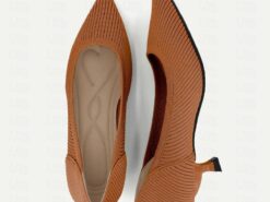 Women's Heels Plus Size Flyknit Shoes Outdoor Work Daily Striped Kitten Heel Pointed Toe Fashion Classic Comfort Walking Tissage Volant Loafer Almond - TheIslandCowGirl