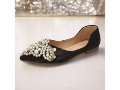 Women's Black Lace Flats with Pearl Embellishments and Pointed Toe - Elegant Dress Shoes for Weddings and Special Occasions 2025 - TheIslandCowGirl
