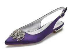 Women's Purple Satin Bridal Slingback Flats with Rhinestone Embellishments – Elegant Wedding Shoes for Brides 2025 - TheIslandCowGirl