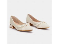 Women's Pearl Embellished Low Heel Flats - Elegant Pointed Toe Slip-On Shoes for Weddings and Formal Events 2025 - TheIslandCowGirl