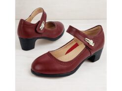 Women's Burgundy Mary Jane Shoes with Adjustable Strap and Low Block Heel, Vintage Style Comfortable Pumps for Office and Daily Wear 2025 - TheIslandCowGirl