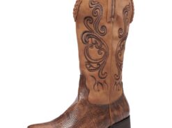 Men's Western Cowboy Boots – Brown Faux Leather with Embroidered Patterns and Crocodile Texture for Vintage Style 2025 - TheIslandCowGirl