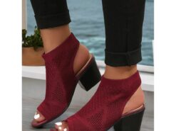 Women's Beige Peep-Toe Knit Ankle Booties with Block Heel, Breathable Summer Sandals for Casual and Office Wear 2025 - TheIslandCowGirl
