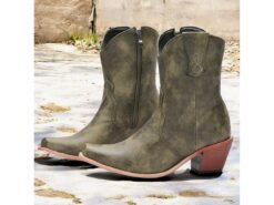 Women's Distressed Green Western Cowboy Boots with Zipper Closure – Stylish Mid-Heel Ankle Boots for Outdoor and Casual Wear 2025 - TheIslandCowGirl