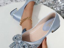 Women's Glitter Flats with Bow Detail - Elegant Rhinestone Embellished Low-Heel Shoes for Party and Formal Occasions 2025 - TheIslandCowGirl