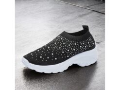 Women's Black Slip-On Sneakers with Rhinestone Embellishments and Chunky White Sole – Stylish and Comfortable Athletic Shoes for Casual Wear 2025 - TheIslandCowGirl