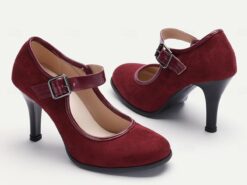 Women's Red Mary Jane Heels - Classic Suede High Heel Shoes for Parties and Formal Events 2025 - TheIslandCowGirl