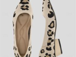 Women's Heels Plus Size Flyknit Shoes Outdoor Work Daily Leopard Sculptural Heel Pointed Toe Classic Casual Comfort Walking Knit Loafer Leopard Black - TheIslandCowGirl