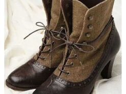 Women's Victorian Lace-Up Ankle Boots with Vintage Brogue Detailing – Faux Leather and Fabric High Heel Boots for Retro Fashion 2025 - TheIslandCowGirl