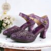 Women's Purple Vintage Cowhide Heels with Handcrafted Embossed Floral Patterns and Ankle Strap for Formal Occasions 2025 - TheIslandCowGirl