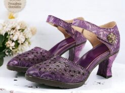 Women's Purple Vintage Cowhide Heels with Handcrafted Embossed Floral Patterns and Ankle Strap for Formal Occasions 2025 - TheIslandCowGirl