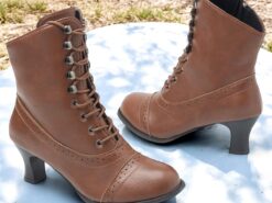 Women's Victorian Brown Lace-Up Mid-Heel Boots with Zipper - Perfect for Everyday Wear and Vintage-Themed Events 2025 - TheIslandCowGirl