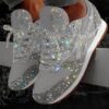 Women's Silver Glitter Sneakers Mesh Lace-Up with Comfortable Sole 2025 - TheIslandCowGirl