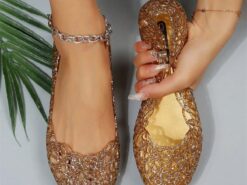 Women's Gold Glitter Jelly Flats - Sparkling Flexible Slip-On Shoes for Summer and Casual Occasions 2025 - TheIslandCowGirl