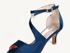 Women's Wedding Shoes Bridal Shoes Buckle Kitten Heel Open Toe Minimalism Satin Ankle Strap Black White Ivory 2025 - TheIslandCowGirl