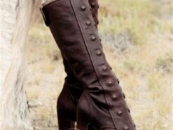 Women's Vintage Brown Knee-High Leather Boots with Button Detailing and Block Heel - Perfect for Outdoor Adventures and Country Chic Style 2025 - TheIslandCowGirl