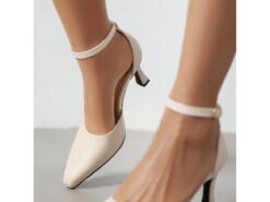 Women's Black Faux Leather Kitten Heel Pumps with Ankle Strap Perfect for Office Wear 2025 - TheIslandCowGirl