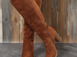 Women's Faux Suede Knee-High Boots - Stylish Block Heel Zip-Up Boots in Black and Brown for Fall and Winter 2025 - TheIslandCowGirl