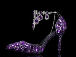 Women's Crystal Rhinestone Prom Shoes with Purple Gemstone Embellishments and Ankle Jewelry Chain - Elegant Stiletto Heels for Parties 2025 - TheIslandCowGirl