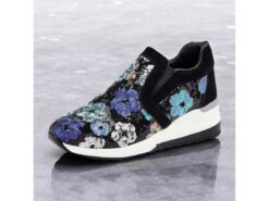 Women's Floral Sequin Slip-On Sneakers - Comfortable Glitter Casual Shoes with Wedge Sole, Perfect for Walking or Party Wear 2025 - TheIslandCowGirl
