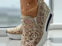 Women's Gold Sequin Mesh Slip-On Sneakers with Platform Sole - Stylish Casual Shoes for Parties and Special Occasions 2025 - TheIslandCowGirl