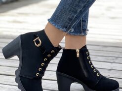 Women's Black Chunky Heel Ankle Boots with Lace-Up Design - Trendy and Comfortable, Ideal for Casual Wear, Parties, and Night Outs 2025 - TheIslandCowGirl