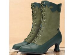 Women's Victorian Vintage Green Lace-Up Boots with Scalloped Trim and Brogue Detailing - Elegant High Heel Shoes for Cosplay, Steampunk, and Retro Out - TheIslandCowGirl