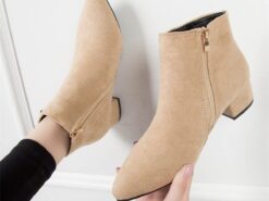 Women's Boots Plus Size Outdoor Daily Solid Color Booties Ankle Boots Winter Block Heel Chunky Heel Elegant Plush Casual Faux Suede PU Zipper Black Re - TheIslandCowGirl