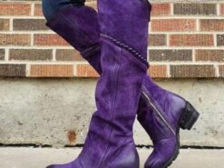 Women's Purple Suede Knee-High Boots with Side Zipper and Studded Detailing - Stylish Casual Footwear for Fall and Winter 2025 - TheIslandCowGirl