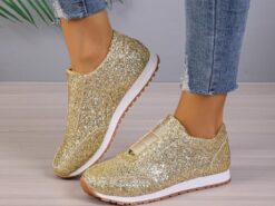 Women's Sneakers Bling Bling Shoes Plus Size Platform Sneakers Outdoor Daily Summer Sparkling Glitter Flat Heel Round Toe Fashion Sporty Casual Walkin - TheIslandCowGirl