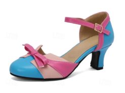 Women's Sandals Mary Jane Outdoor Daily Bowknot Cuban Heel Closed Toe Elegant Cute PU Ankle Strap Almond Light Green Blue Pink 2025 - TheIslandCowGirl