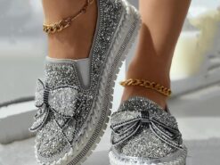 Women's Sparkly Rhinestone Slip-On Sneakers – Glitter Bow Platform Loafers for Party, Casual & Streetwear Fashion 2025 - TheIslandCowGirl