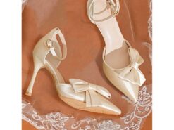 Champagne Bow Ankle Strap Pumps – Women's Classy Pointed Toe Stiletto Heels for Wedding & Special Occasions 2025 - TheIslandCowGirl