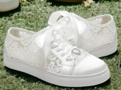Women's Lace Wedding Sneakers with Ribbon Laces - White Bridal Flat Shoes for Comfort and Style 2025 - TheIslandCowGirl