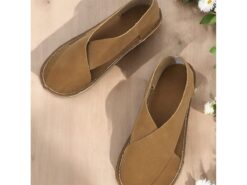 Women's Comfortable Brown Faux Leather Flats with Crisscross Strap for Beach or Casual Outings 2025 - TheIslandCowGirl