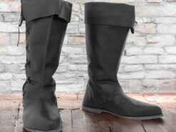 Men's Gothic Renaissance Style Black Fold-Over Knee-High Boots with Lace-Up Back, Ideal for Costume Parties and Medieval Reenactments 2025 - TheIslandCowGirl