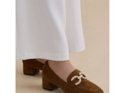 Women's Brown Suede Low Heel Loafers with Pearl Bow Detail - Perfect for Casual and Office Wear 2025 - TheIslandCowGirl