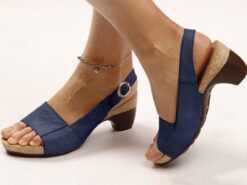Women's Navy Blue Slingback Wedge Sandals with Open Toe and Buckle Strap - Comfortable Summer Shoes 2025 - TheIslandCowGirl