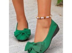 Women's Green Bowknot Ballet Flats with Comfortable Sole – Elegant and Casual Shoes for Daily Wear and Spring Outings 2025 - TheIslandCowGirl