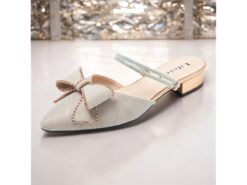 Women's Rhinestone Embellished Pointed-Toe Mules with Bow Detail - Elegant Slip-On Flats for Evening and Formal Wear 2025 - TheIslandCowGirl