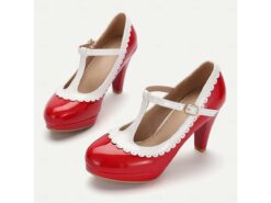 Vintage Red Patent Leather Mary Jane Heels with White Scallop Trim – Women’s T-Strap Shoes for Cosplay, Retro Parties, and Special Occasions 2025 - TheIslandCowGirl