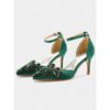 Women's Green Satin Stiletto Heels with Rhinestone Embellishments – Elegant Ankle Strap Wedding and Party Shoes for Special Occasions 2025 - TheIslandCowGirl