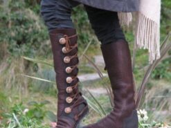 Women's Brown Medieval Lace-Up Tall Boots - Vintage Faux Leather Boots with Decorative Buttons for Cosplay, Renaissance Fairs, and Reenactments 2025 - TheIslandCowGirl
